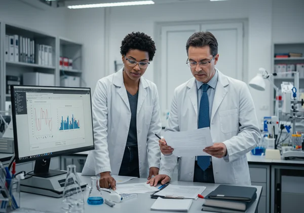 Researchers in lab, symbolizing AQ test's scientific roots.