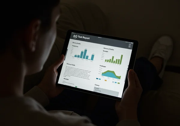 Person reviewing personalized AQ test report on a tablet
