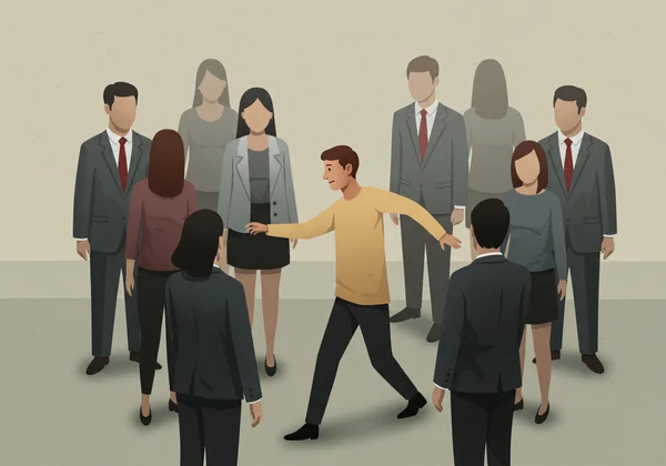 Figure conforming to group, feeling social pressure