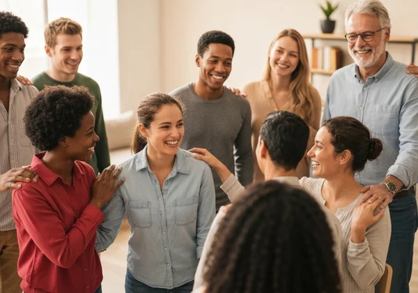 Diverse group of people connecting, symbolizing community