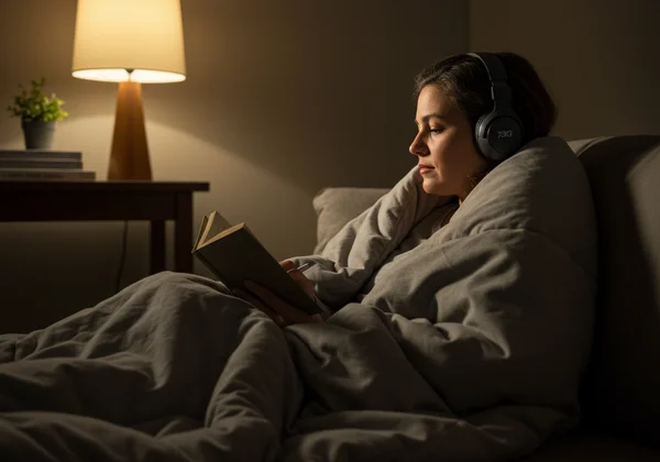 Person recharging, engaging in self-care in a quiet space