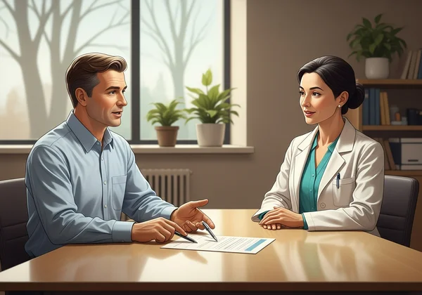 Patient discussing AQ test with doctor