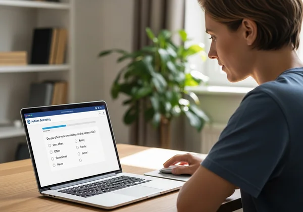 A person taking an accurate online autism screening assessment on a laptop