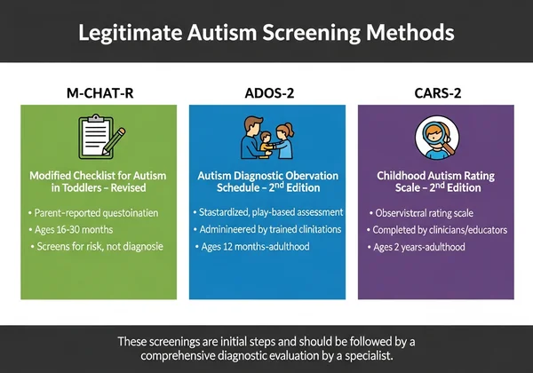 Comparison chart showing legitimate autism test vs clinical diagnosis features